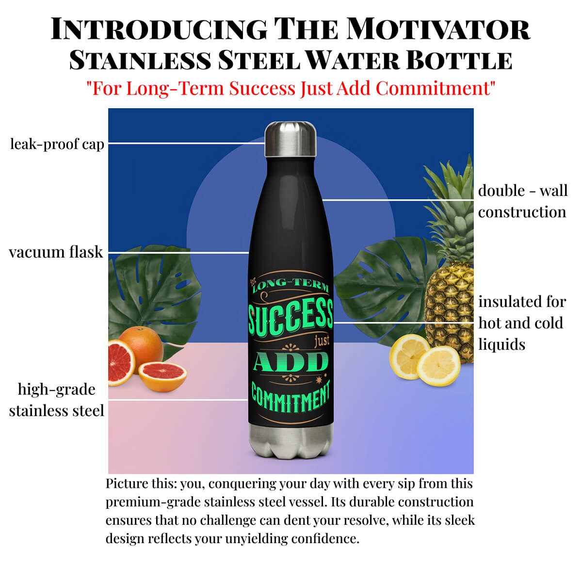 The Motivator Stainless Stainless Steel Water Bottle - Motivational Wonders