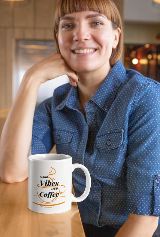 "Good Vibes" White Ceramic Mug - Motivational Wonders LLC