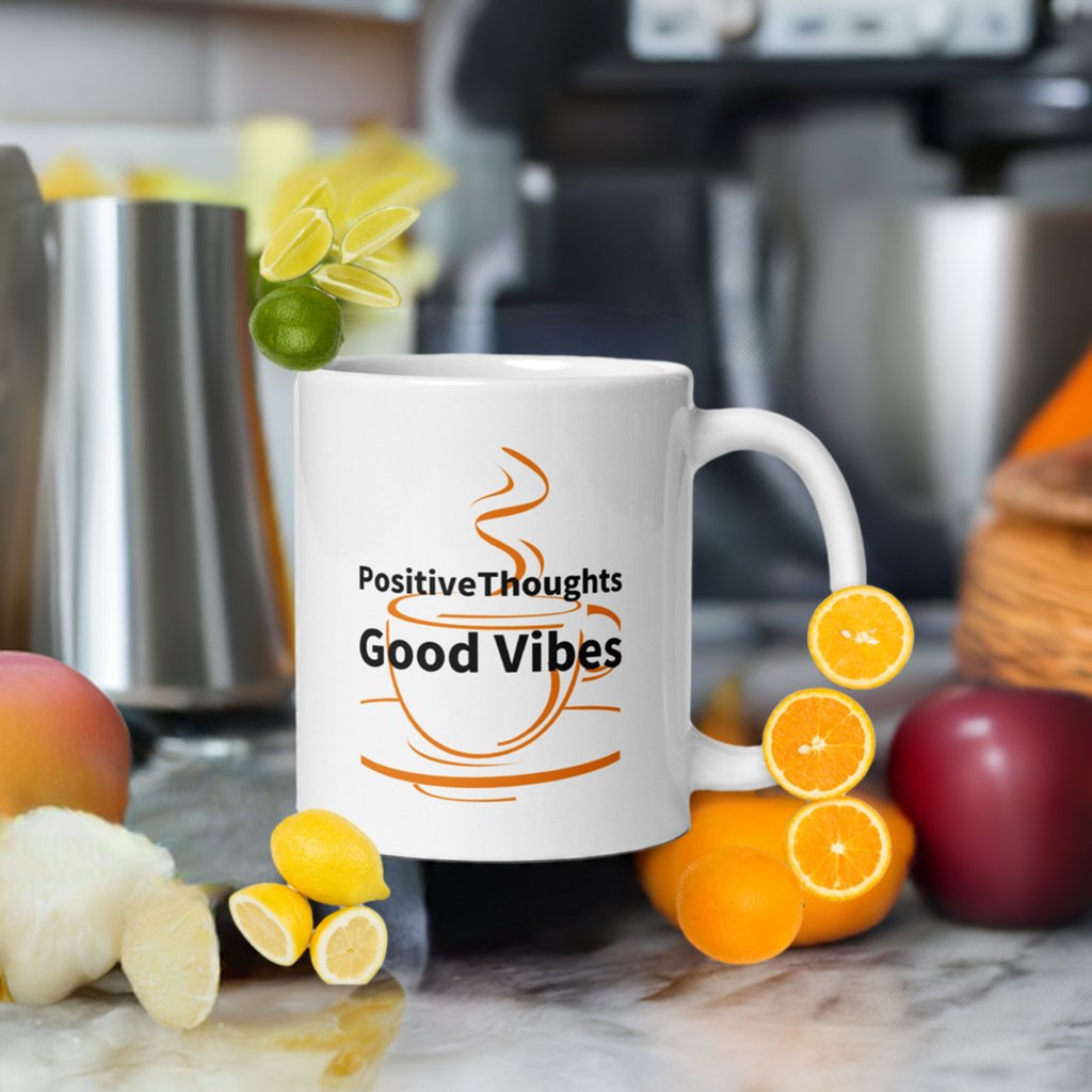 "Positive Thoughts" White Ceramic Mug - Motivational Wonders LLC